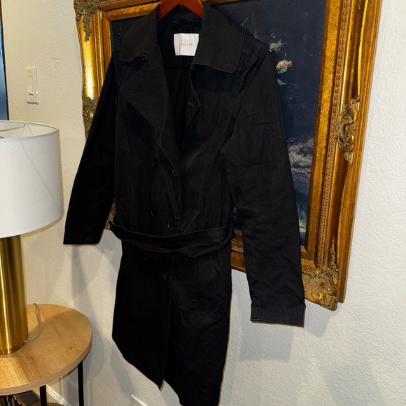 EVERLANE Black Cotton Belted Double Breasted Trench Coat Size XS Used - Picture 2 of 6